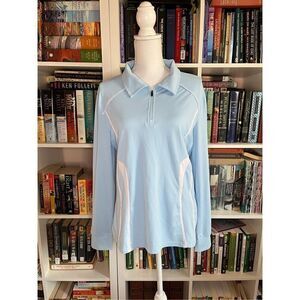Jack Smith Light Blue White Collared 1/4 Zip Long Sleeve Golf Polo Shirt Large